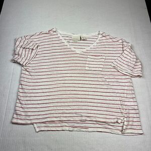 Cynthia Rowley Linen Boxy Fit T-Shirt Striped Short Sleeve Casual Top MEDIUM